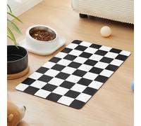 Ralxion Checkered Dog Feeding Mat, Absorbent Mats for Dog Food and Water Bowl, Dispenser, Feeder, Retro Aesthetic Black Checkerboard Pet Placemat for Dogs, Cats, Puppy Accessories, 16" X 24”