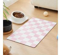 Ralxion Checkered Dog Feeding Mat, Absorbent Mats for Dog Food and Water Bowl, Dispenser, Feeder, Retro Aesthetic Pastel Pink Checkerboard Pet Placemat for Dogs, Cats, Puppy Accessories, 16" X 24”