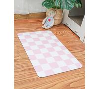 Ralxion Checkered Dog Feeding Mat, Absorbent Mats for Dog Food and Water Bowl, Dispenser, Feeder, Retro Aesthetic Pastel Pink Checkerboard Pet Placemat for Dogs, Cats, Puppy Accessories, 16" X 24”
