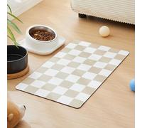 Ralxion Checkered Dog Feeding Mat, Absorbent Mats for Dog Food and Water Bowl, Dispenser, Retro Aesthetic Beige Khaiki Checkerboard Pet Placemat for Dogs, Cats, Puppy Accessories, 16" X 24”