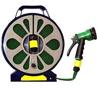 Ram® 15M Lightweight Flat Garden Hose Pipe & Reel with Spray Nozzle 15m - Compact Hose Pipe Reel - Outdoor Mini Hose Gun with Adjustable Spray Gun - Hosepipe & Reel Easy Storage for Garden