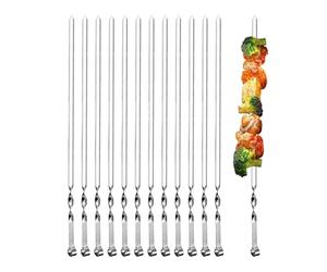 Ram© 1B09W9YRSNQ2 X Kebab Skewers, Set of 12 Stainless Steel BBQ Grilling Skewers Flat Reusable Metal Skewer Sticks for BBQ, Cocktail, Shish Kabob, Party Essentials, 30cm