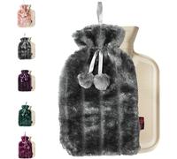 Ram® 2L Litre Charcoal Grey Hot Water Bottle with Fur Cover for Aches & Pains