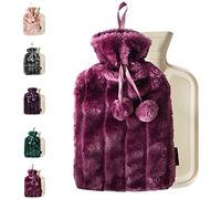 Ram® 2L Luxury Cosy 2 Litre Hot Water Bottle with Faux Fur Berry Cover