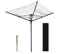 Ram® 4 Arm Rotary Washing Line Garden 45M Metres Folding Clothes Washing Line Airer Rotary Line With Spike And Cover 45M