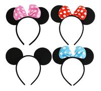 Ram® 4 x Black With Red Pink Bow & White Polka Dot Mouse Ears Fancy Dress Girls Adults Mouse Head Hair Band
