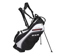 Ram Golf FX-LOCK Stand Bag with 14-Way Silent Lock-In Divider Top, 8 Pockets, Dual Strap, EVA Hip Pad & Auto-Deploy Stand - Lightweight 7.4 lb Carry Bag for Men & Women Black/White