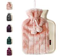 Ram® Large Cosy 2L Litre Rubber Hot Water Bottle with Faux Fluffy Cover Pink