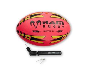 Ram Rugby Gripper 2.0 Pro Trainer Rugby Ball - Hand-stitched - 3-Ply Construction - Hi-tech Bladder - Precision Flight Valve - 3D Grip For Ultimate Passing And Catching Control (Sizes 5, 4 & 3)