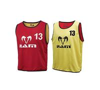 Ram Rugby Reversible Numbered Bibs - Set of 15 Training Bibs for Easy Player Identification - Durable & Breathable for Contact Training - Sizes Senior, Intermediate, Junior - Mesh Storage Bag Included