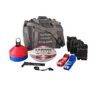 Ram Rugby Tag Rugby Package - Complete Set with 20 Tag Belts & 40 Tags (20 Red & 20 Blue), Gripper 2.0 Trainer Ball, 30 Cones, Double-Action Pump, Whistle & Carry Bag - Available in sizes 3, 4 & 5