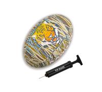 Ram Rugby Tiger Squad Trainer Rugby Ball & Mini Pump - Available in Size 5, 4, 3, & 1 (Mini) - For Kids & Adults - 7 Crazy Fun Designs - Club Quality Training Rugby Ball - Great