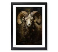 Ram Sheep Classicism Framed Print | A2 Black Framed Wall Art | Ready to Hang | Modern Animal Picture | Living Room Bedroom Lounge Office