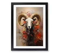Ram Sheep Contemporary Framed Print | A2 Black Framed Wall Art | Ready to Hang | Contemporary Animal Picture | Living Room Bedroom Lounge Office