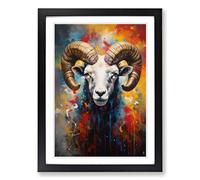 Ram Sheep Expressionism No.3 Framed Print | A2 Black Framed Wall Art | Ready to Hang | Eclectic Animal Picture | Living Room Bedroom Lounge Office