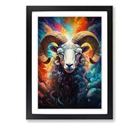 Ram Sheep Futurism Framed Wall Art Print A2 Black