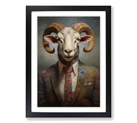 Ram Sheep in a Suit Painting No.3 Framed Print | A2 Black Framed Wall Art | Ready to Hang | Modern Animal Picture | Living Room Bedroom Lounge Office