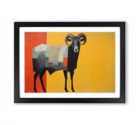 Ram Sheep Minimalism Framed Print | A2 Black Framed Wall Art | Ready to Hang | Minimalist Animal Picture | Living Room Bedroom Lounge Office