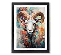 Ram Sheep Orphism No.2 Framed Print | A2 Black Framed Wall Art | Ready to Hang | Modern Animal Picture | Living Room Bedroom Lounge Office