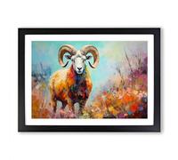 Ram Sheep Palette Knife Framed Wall Art Print A2 Black