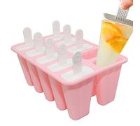 Ram® Silicone Ice Cream Mould Ice Lolly Mould FDA Certified Food Ice Pop Maker Popsicle Molds with Sticks and Drip Guards (12, Pink)