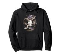 Ram Skull Witchy Goth Wicca Crystal Moth & Goblincore Pullover Hoodie