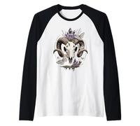 Ram Skull Witchy Goth Wicca Crystal Moth & Goblincore Raglan Baseball Tee