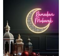 Ramadam Mubarak LED 3D Engraved Neon Sign USB Adjustable Brightness Living Room Bars Barbers Pub Wedding Party Salon Gatherings Gaming Room Man Cave Christmas Art Wall Decor