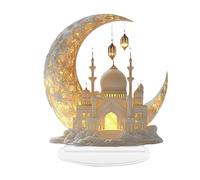Ramadan Acrylic Ornament, Eid Mubarak Table Sign Decoration, 2D Crescent Moon & Palace Design, Islamic Desktop Decor, Festival Centerpiece Gift for Ramadan Home Decor (A)
