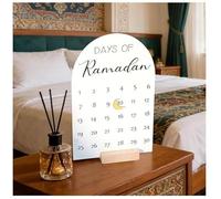 Ramadan Advent Calendar 2026 Acrylic 30 Days Ramadan Countdown Calendar Decoration with Wooden Base Festive Advent Muslim Party Table Decoration for Home Office Store