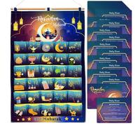 Ramadan Advent Calendar and 30Pcs Islamic Daily Dua Cards, Ramadan Mubarak Reusable Advent Calendar 30 Pockets Ramadan Countdown Hanging Calendar, Eid Ramadan Decorations for Home