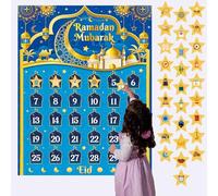 Ramadan Advent Calendar Eid Calendar Countdown Blue, Ramadan Decorations 2024 Ramadan Calendar for Kids, Ramadan Countdown Calendar for Ramadan Games, with 30 Stars Stickers