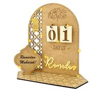 Ramadan Advent Calendar, Mubarak Countdown Calendars, Ramadan Eid Decorations for Home, 30 Days Til Eid, Wooden, with Led Line Light, NO including Batteries