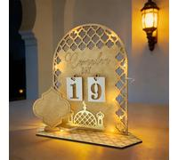 Ramadan Advent Calendar with Lights - Wooden Countdown to Eid, 30 Days Home Decor with String Lights, Islamic Table Decorations for Ramadan Eid