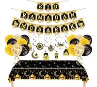 Ramadan Banner, Ramadan Decorations for Home, 38 Pcs Ramadan Decorations Include banner Spirals Balloons Table Cloth, for Eid Ramadan Mubarak Decorations Home Table