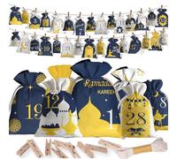 Ramadan Calendar 2025, 30 Pieces Ramadan Calendar for Filling, 2 Sizes Ramadan Advent Calendar Bags Fabric for Children, Eid Mubarak Decorative Filled Set (Empty), Muslim Gifts