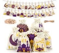 Ramadan Calendar 2025, Pack of 30 Ramadan Calendar for Filling, Eid Mubarak, Advent Calendar Bags, Ramadan Fabric Bags for Party Decoration, Mubarak Decoration