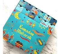 Ramadan Calendar-Add this PRE-ASSEMBLED BOX to your Ramadan Decorations-30 Countdown Drawers with Colorful and Festive Islamic Art - Engage your Kids with a beautiful Ramadan gift & Eid gift for kids