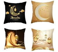 Ramadan Cushion Covers, Ramadan Pillow Covers Set with Moon Star Lantern Pattern, Square Ramadan Pillowcase Eid Mubarak Decorations for Car Living Room Party Supplies(C)