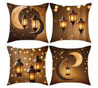 Ramadan Decoration Cushion Cover Set of 4 Eid Mubarak Pillowcase Couch Sofa Pillow Car Pillow Cover Ramadan Decoration for Home
