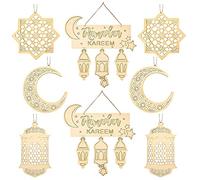 Ramadan Decoration for Home, Eid Mubarak Wooden Ornaments, Ramadan Mubarak Fertilizer Set Yourself Al-Fitr Hanging Star Moon Ornament for Home Restaurant Offices Party Iftar Muslim Eid Party Wall
