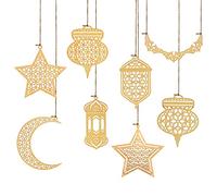 Ramadan Decoration for Home, Eid Mubarak Wooden Ornaments, Ramadan Mubarak Fertilizer Set Yourself Al-Fitr Hanging Star Moon Ornament for Home Restaurant Offices Party Iftar Muslim Eid Party Wall