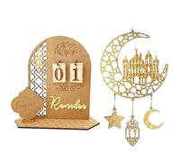 Ramadan Decoration Set, Wooden Countdown Calendar & Moon Castle Hanging Ornament, Religious Celebration Decor for Muslim Families