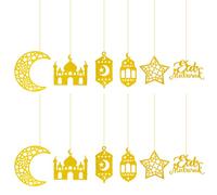 Ramadan Decorations, Eid Mubarak Decorations 12PCS Gold Glitter Star Moon Lantern Streamer Eid Garlands Ramadan Hangings for Home Reusable Kareem Islamic Muslim Ceiling Hanging Decorations A9JSYLJDS