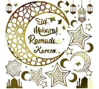 Ramadan Decorations for Home, 3D DIY Eid Mubarak Self-Adhesive Stickers Art Decor for Wall Window, Ramadan Kareem Moon Star Lanterns Acrylic Decals for Islamic Muslim Al-Fitr Party Supplies