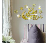 Ramadan Decorations for Home, 3D Gold DIY Eid Mubarak Self-Adhesive Stickers for Wall Window, Ramadan Kareem Sign Gold Crescent Moon Window Glass Decal Muslim Eid Decor Art