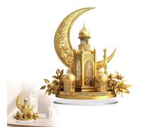 Ramadan Decorations for Home, Acrylic Crescent and Gold Palace Design Ramadan Table Decor, 2D Spray-Painted Acrylic Desktop Ornament for Ramadan Eid Gifts (Gold)