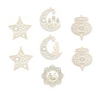 Ramadan Decorations for Home, Eid Mubarak Decorations Set of 7 Wooden Hanging Signs, Ramadan Mubarak Decorative Wood Plaques 30x20 cm