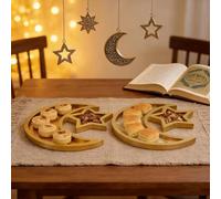 Ramadan Decorations for Home,Ramadan Serving Tray,Ramada Kareen Moon Star Wood Tray,Eid MubarakTray RamadanPlatter Decoration for Table Islam Muslim Party Tableware for Home Party Dessert Snack