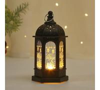 Ramadan Decorations Lantern, LED Eid Mubarak Lamp, Ramadan Festival Table Light, Battery Powered Vintage Decorative Ramadan Lantern, Home Festival Decoration Gift for Home Tabletop (Black)